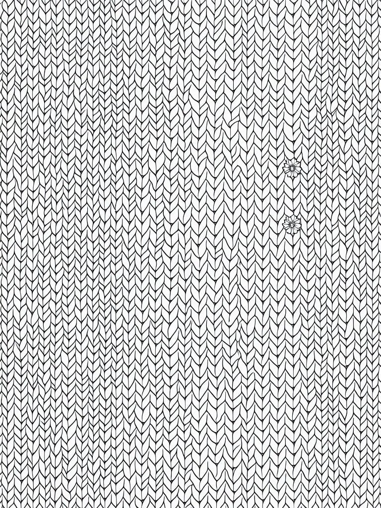 Coloring page of dense rectangular knit stitch patterns with two small eye circles positioned vertically on the right side.