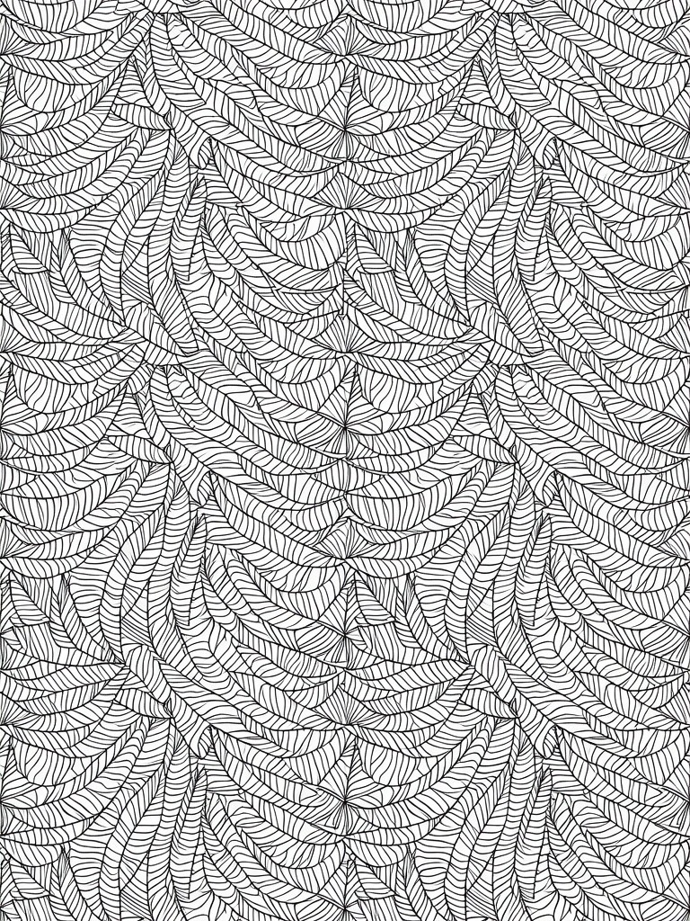 Black line art of densely packed, wavy fern fronds in a repeating vertical pattern.