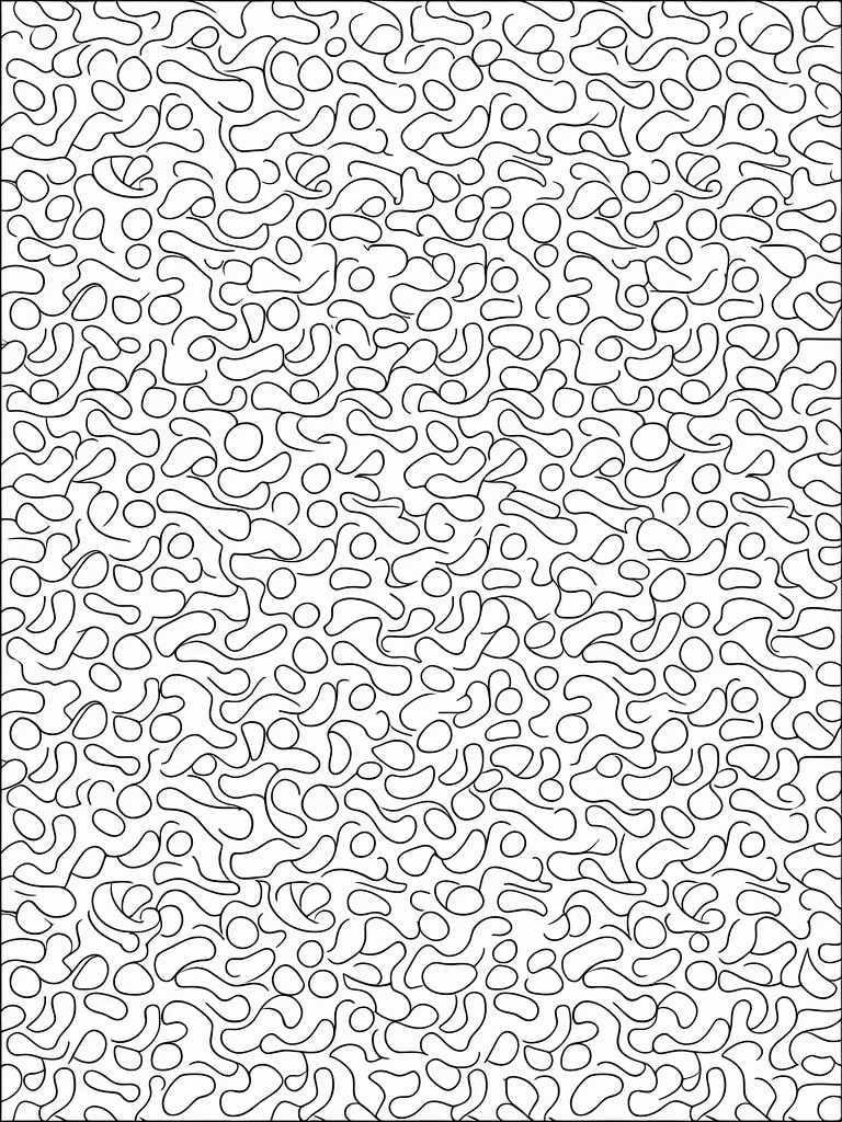 Black wavy lines densely interlock to form blob-like enclosed shapes across a full rectangular page.