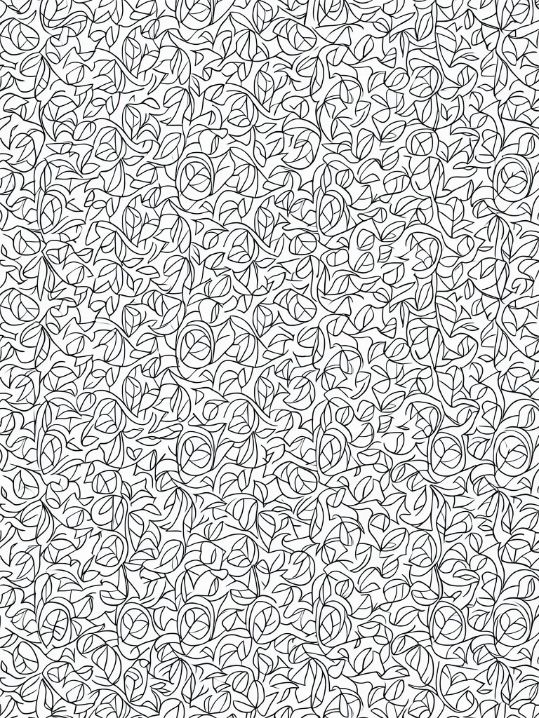 Black line drawing of densely packed, repeating swirling leaves and vines covering the entire page.