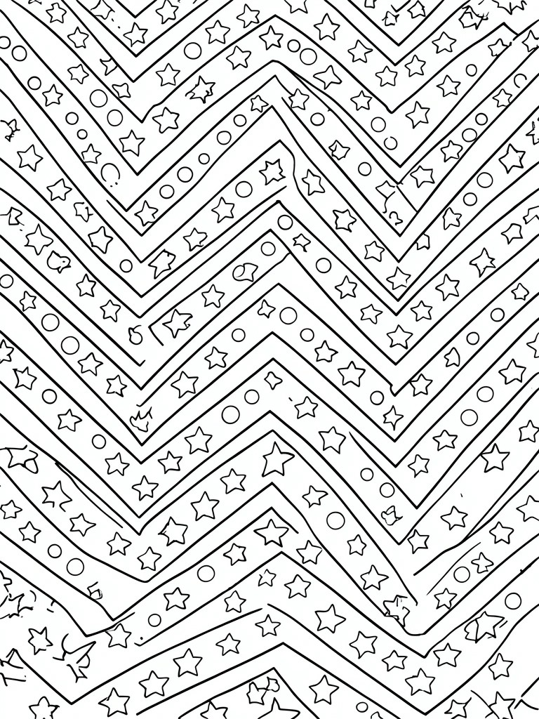 Black and white zigzag pattern with stars and circles for coloring.