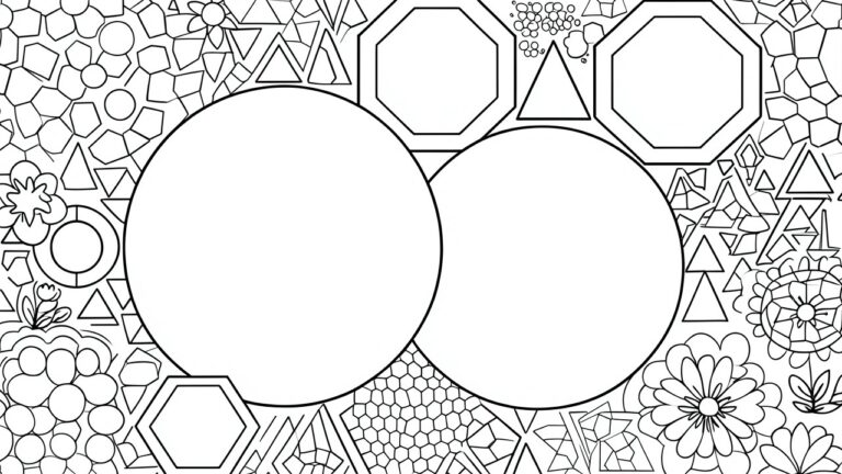 Intricate black-and-white coloring sheet with geometric patterns and circular motifs.