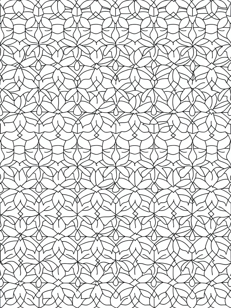 Black and white repeating pattern of symmetrical floral leaf motifs