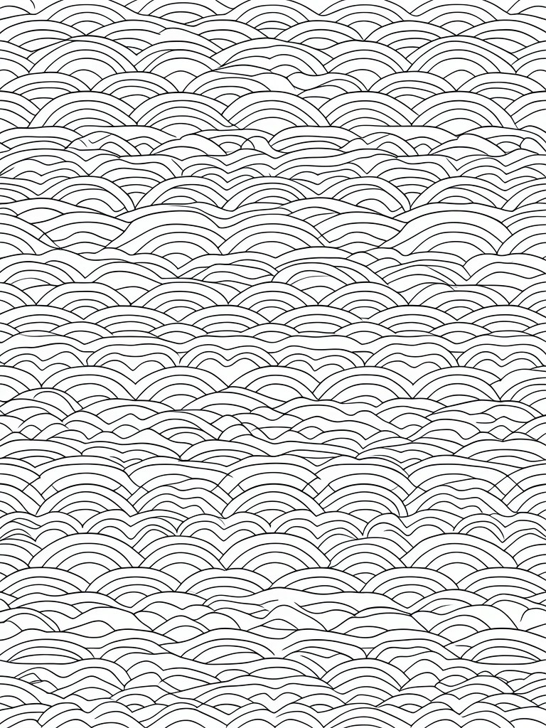 A black and white coloring page filled with rows of overlapping curved lines forming wave patterns.