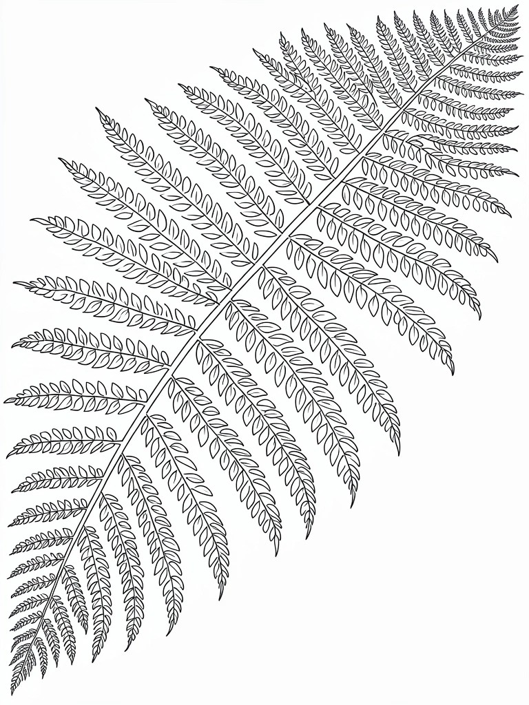 Black and white line drawing of a detailed multi-pinnate fern frond.