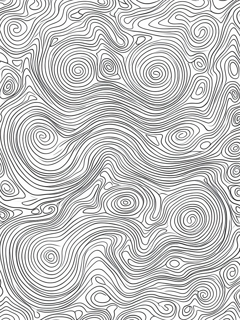 Abstract black and white pattern of swirling lines forming multiple spirals and waves.