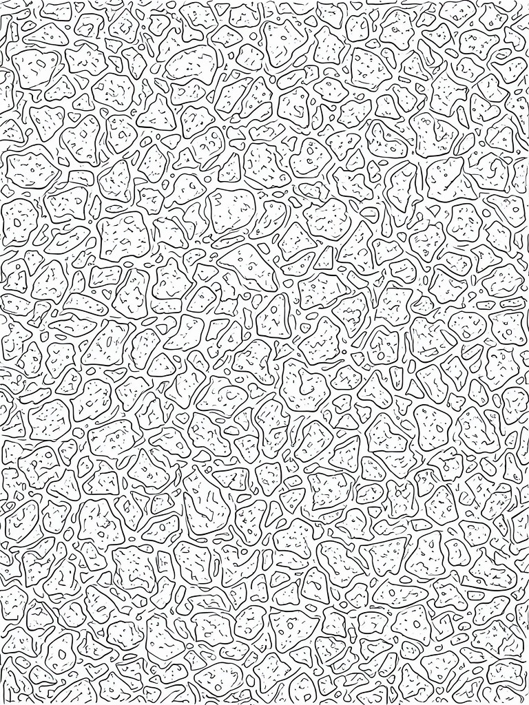 A black and white coloring page filled with interlocking irregular shapes resembling pebbles or stones.