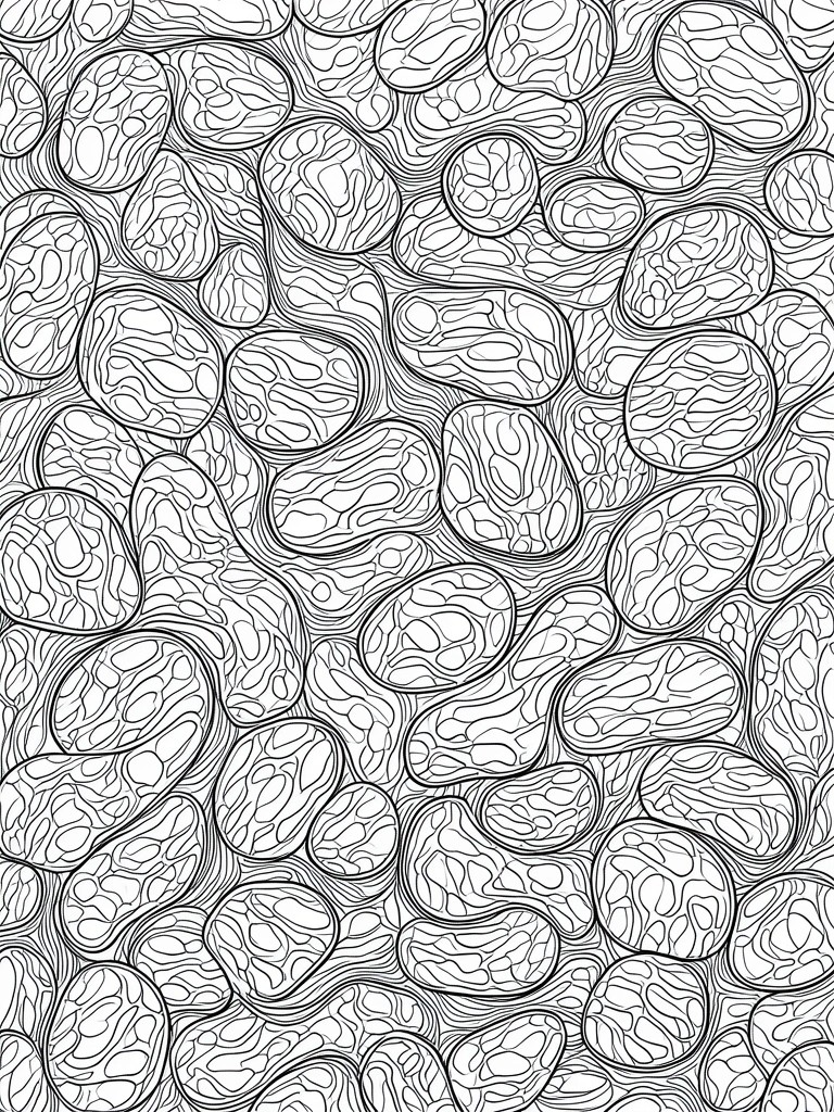 Abstract black and white pattern of interlocking organic shapes with wavy internal lines.