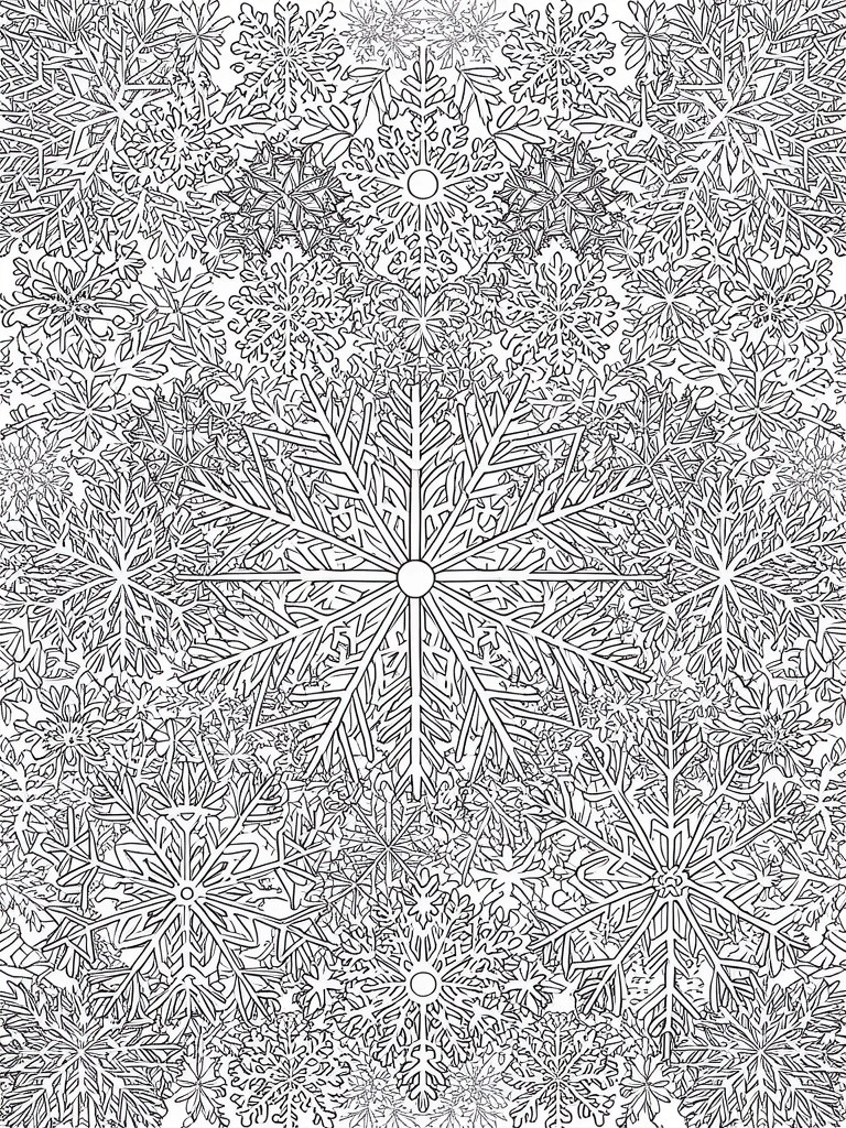 Dense black-and-white snowflake patterns of varying sizes and intricate designs