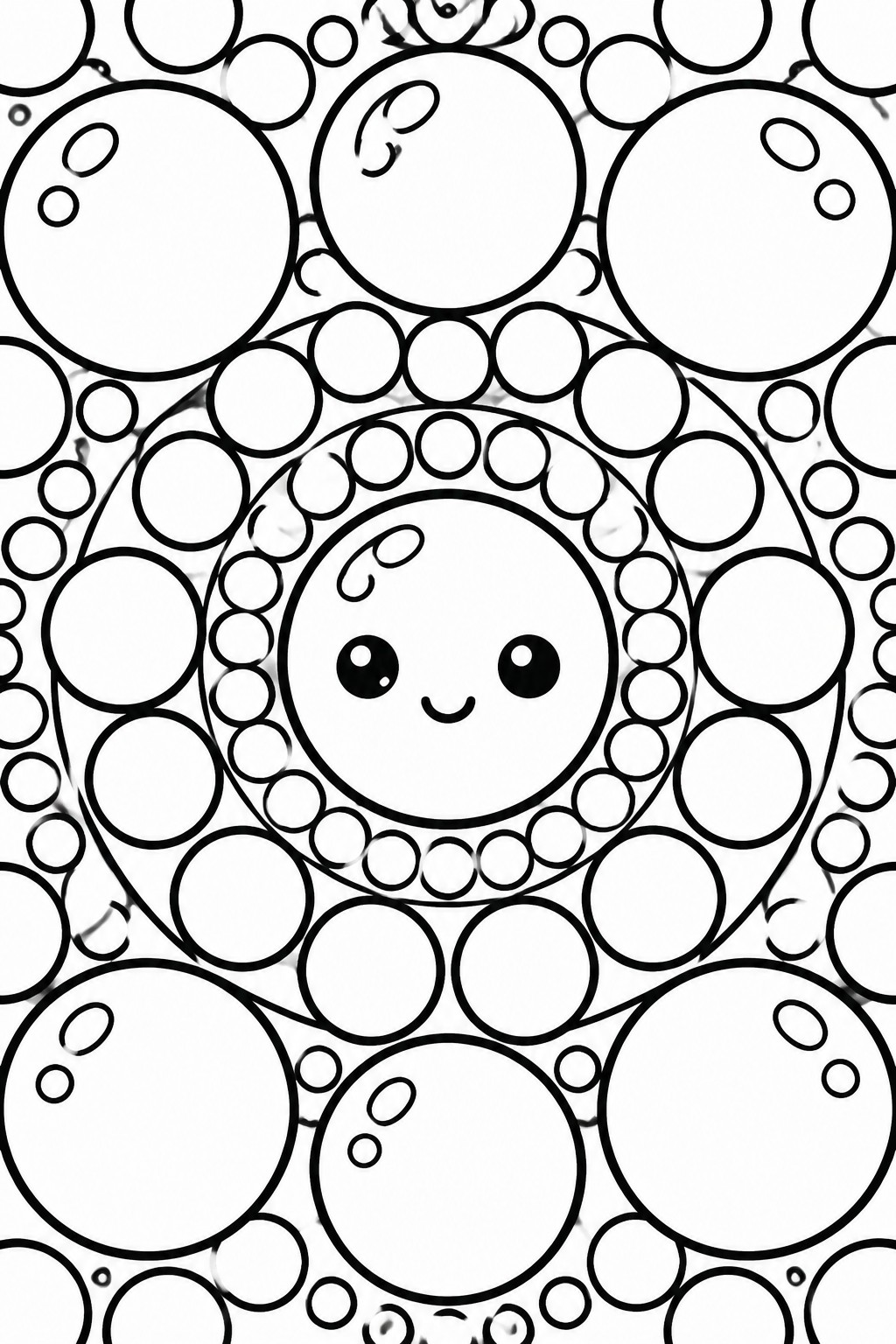 Black-and-white bubbles illustration with cute cartoon face in center bubble